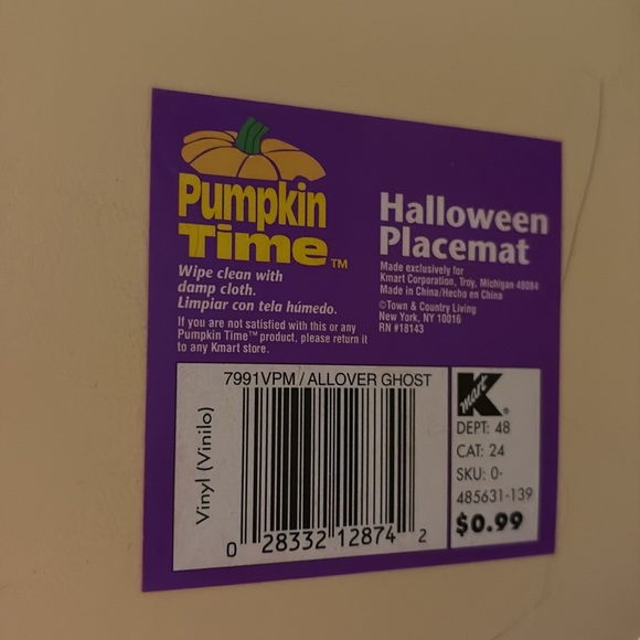 Halloween Vinyl Placemat Kmart Vintage PumpkinTime Set (3) Pumpkins, Ghost Witch - Picture 12 of 16